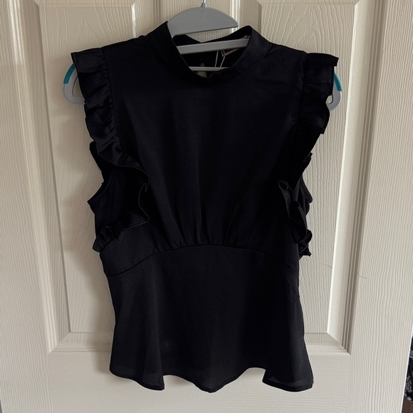 Chic Black Ruffle Sleeve Blouse - Picture 1 of 6